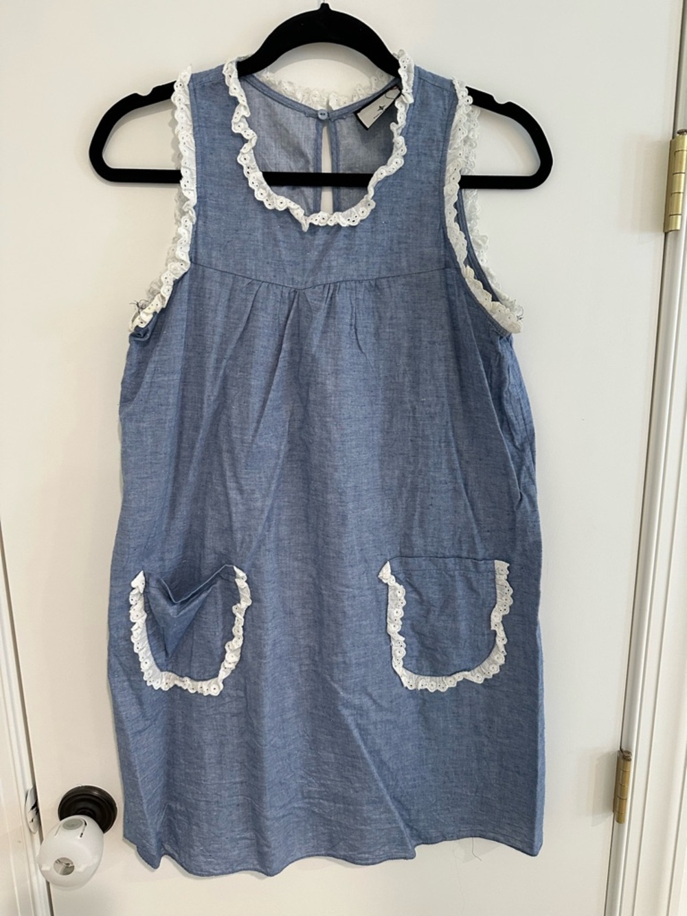 Tuckernuck Light Blue Chambray Top with White Lace Trim